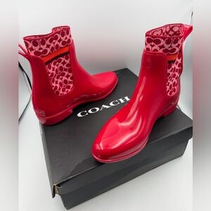 Coach Rivington Red Rubber Rain Boots 11B Candy Apple